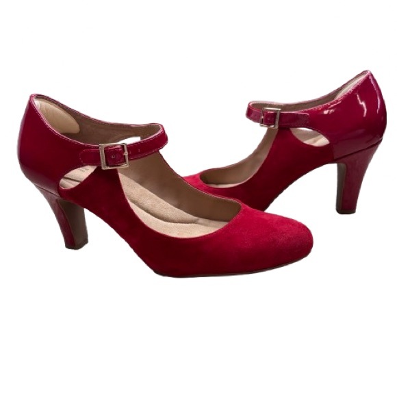 Gianni Bernini Velmah Red Suede Patent Leather Ankle Strap Mary Jane Heels 10M - Picture 4 of 12
